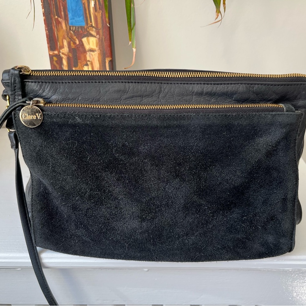 Clare V Gosee Clutch Black Suede & Leather Cross Body Bag / Clutch